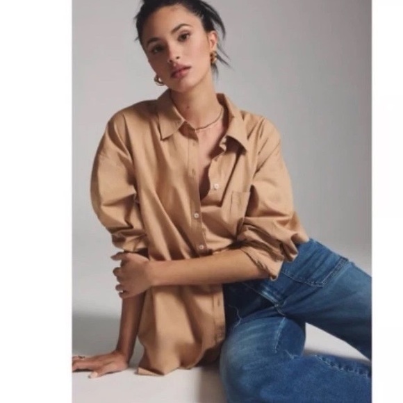 Maeve Tops - Maeve Anthropologie The Bennett Oversized Button Down Shirt Tan Long Sleeve XL